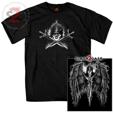 Hot Leathers Reaper Wings T-Shirt Skull & Swords Double Sided LIMITED