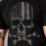 Faded Flag Skull T-Shirt 2nd Amendment Support Crew Sleeve Print Crossbones Custom slash2gash S2G