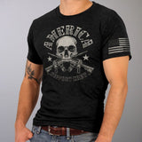 America Support Crew T-Shirt Skull and Crossed Guns American Flag Bullet Sleeve Print Custom slash2gash S2G