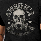 America Support Crew T-Shirt Skull and Crossed Guns American Flag Bullet Sleeve Print Custom slash2gash S2G