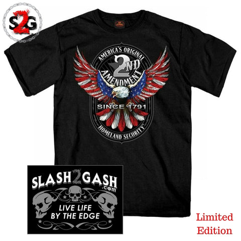 Patriotic Eagle USA American Flag Biker T-Shirt 2nd Amendment Motorcycle Tattoos slash2gash S2G