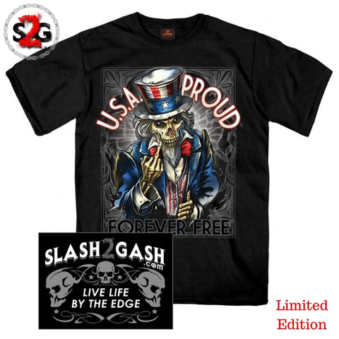 Uncle Sam Poster Finger Short Sleeve Skelton T-Shirt USA Proud Forever Free slash2gash S2G