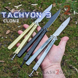 Tachyon 3 Balisong Clone Butterfly Knife Channel w/ Adjustable Spring Latch Mirror Chrome Blade