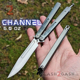 Tachyon 3 Balisong Clone Butterfly Knife Channel w/ Adjustable Spring Latch Gray - Polished Chrome Blade