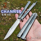 Tachyon 3 Balisong Clone Butterfly Knife Channel w/ Adjustable Spring Latch Gray - Mirror Chrome Blade