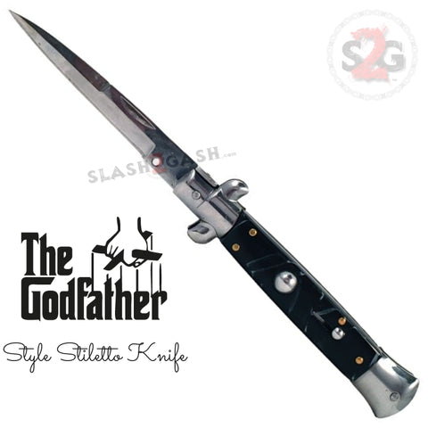 The Godfather Stiletto Automatic Knife Classic Switchblade - Black Marble Acrylic Pearl