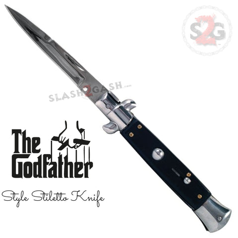 Godfather Stiletto Automatic Knife Classic Switchblade - Black Acrylic