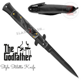 Italian Stiletto Style Switchblade Knife Automatic Classic Godfather Knives - Black Pearl Handle (BEST Spring)