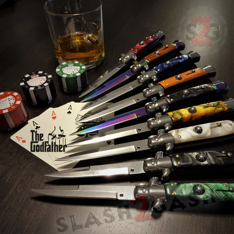 Godfather Stiletto Knife Automatic Classic Switchblade Knives - UPGRADED Spring, Best Version 21 Colors slash2gash S2G