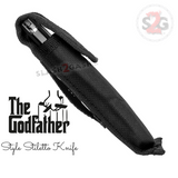 Godfather Stiletto Knife Italian Style Classic Switchblade Automatic Knives - Marble Black Pearl (BEST Spring) Nylon Belt Sheath Pouch
