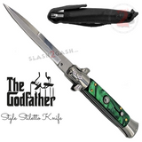 Godfather Stiletto Knife Automatic Classic Italian Style Switchblade Knives - Marble Green Pearl (BEST Spring)