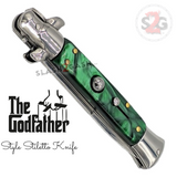 KRISS Switchblade Italian Stiletto Automatic Knife - Snake Blade Wavy, Marble Green Pearl