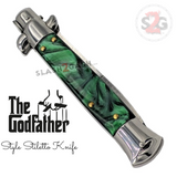 KRISS Switchblade Italian Stiletto Automatic Knife - Snake Blade Wavy, Marble Green Pearl