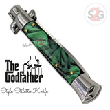 Godfather Stiletto Knife Italian Style Classic Switchblade Automatic Knives - Marble Green Pearl (UPGRADED Spring)
