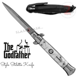 Godfather Stiletto Knife Automatic Classic Italian Style Switchblade Knives - Marble White Pearl (BEST Spring)