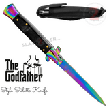 Godfather Stiletto Knife Italian Style Classic Switchblade Automatic Knives - Rainbow Marble Black Pearl (UPGRADED Spring)