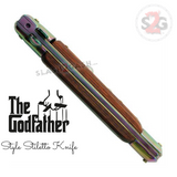 Godfather Stiletto Knife Automatic Classic Italian Style Switchblade Knives - Titanium Rainbow Rosewood (BEST Spring)