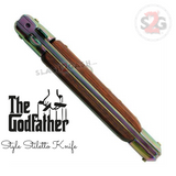 Godfather Stiletto Knife Italian Style Classic Switchblade Automatic Knives - Titanium Rainbow Rosewood (UPGRADED Spring) Handle