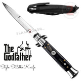 The Godfather Italian Stiletto Automatic Knife Classic Mafia Switchblade - Black Acrylic