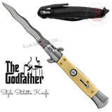 Italian Stiletto Automatic Knife KRISS Switchblade - Snake Blade Wavy, Faux Bone White Godfather