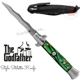 Italian Stiletto Automatic Knife KRISS Switchblade - Snake Blade Wavy, Marble Green Pearl Godfather