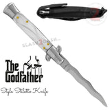 Italian Stiletto Automatic Knife KRISS Switchblade - Snake Blade Wavy, Marble Green Pearl Godfather