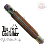 Godfather Stiletto Automatic Knife Classic Switchblade - Titanium Rainbow Rosewood Italian Mafia