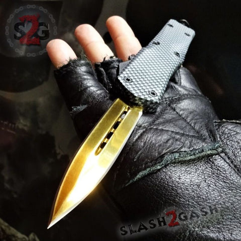 Gold Recon OTF Knife D/A Carbon Fiber Switchblade *Limited Edition* Automatic Delta Force Knives - Dagger Plain