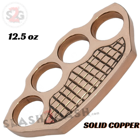 Brass Knuckle Duster Grenade Shaped Heavy Duty Paper Weight - 100% Real Copper Cross Hatched Old School