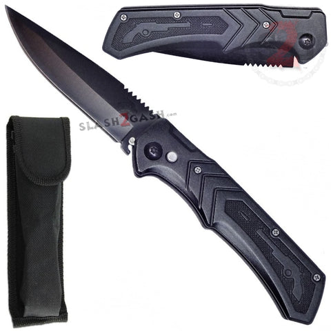 Quick Shot Pistol Grip Black Automatic Knife w/ Saftey Lock Jumbo 9.5" Large Switchblade