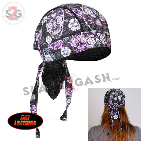 Hot Leathers Sugar Skull Headwrap Roses & Flower Premium Du-Rag Doo Rag Cap
