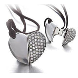 Crystal Heart USB Flash Drive 2.0 Magnetic Necklace 16 GB - 6 Colors Silver