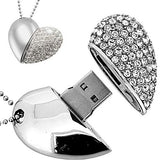 Crystal Heart USB Flash Drive 2.0 Magnetic Necklace 16 GB - 6 Colors Silver
