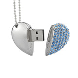 Crystal Heart USB Flash Drive 2.0 Magnetic Necklace 16 GB - 6 Colors Blue