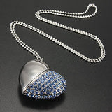 Crystal Heart USB Flash Drive 2.0 Magnetic Necklace 16 GB - 6 Colors Blue