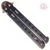 Hi-Tech Butterfly Knife Stainless Steel Cutout Balisong - Black Serrated