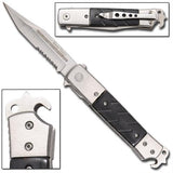 Hidden Release Dual Action Automatic Knife Black Pakkawood Tanto Serrated - Saw Tooth