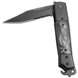 Hidden Release Dual Action Automatic Knife Marble Black Pearl Tanto Serrated - Vengence