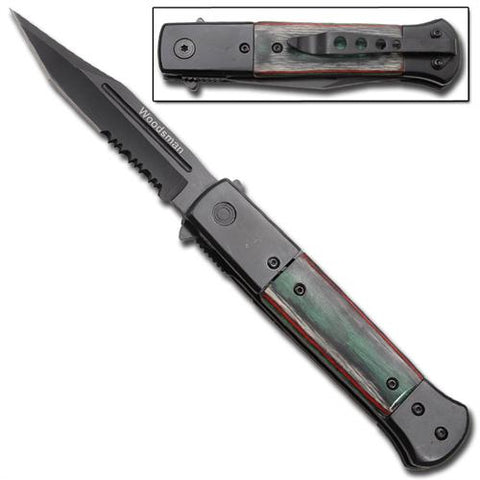 Hidden Release Dual Action Automatic Knife Tanto Ser - Woodsman