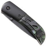 Green Marble Hidden Release Dual Action Automatic Knife Serrated Small
