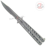 Hi-Tech Butterfly Knife Stainless Steel Cutout Balisong - Silver Serrated