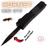 Double Edge Mini Out The Front Knife with Clip Small Automatic Key Chain Knives California Legal - Black Hornet