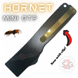 Double Edge Mini Out The Front Knife Gold Blade with Clip Small Automatic Key Chain Knives - Black Hornet