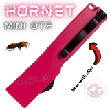 Double Edge Mini Out The Front Knife Black Blade with Clip Small Automatic Key Chain Knives - Hot Pink Hornet