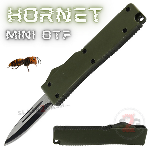 Olive Drab Green Mini OTF California Legal Out The Front Knife Small Automatic Switchblade Key Chain Knives - Hornet