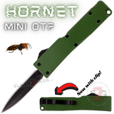 Double Edge Mini Out The Front Knife with Clip Small Automatic Key Chain Knives California Legal - OD Green Hornet