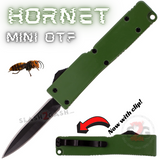OD Green Switchblade Dagger Mini Out The Front Knife with Clip Small Automatic Knives Cali-Legal - Hornet Keychain