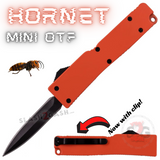 Double Edge Mini Out The Front Knife Black Blade with Clip Small Automatic Key Chain Knives - Orange Hornet