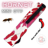 California Legal Mini Out The Front Knife Small Automatic Switchblade Key Chain Knives - Pink Camo Hornet