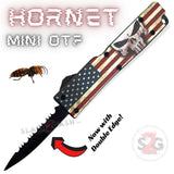 Mini Out The Front Knife Punisher Skull with Clip Small Automatic Switchblade Key Chain Knives - USA Flag Hornet